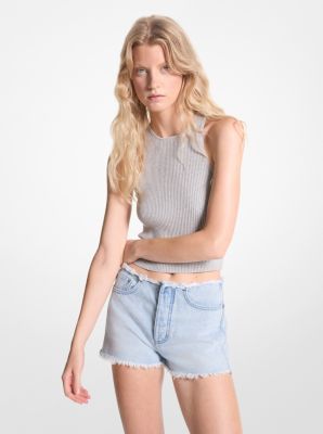 Michaelkors Frayed Denim Shorts,BLUE HAZE WASH