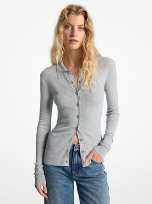 MK Ribbed Cardigan - Grey - Michael Kors MICHAEL Michael Kors