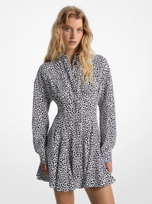 Cheetah Print Crepe Pleated Shirtdress