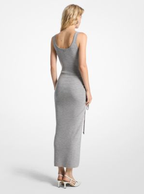 Robe camisole froncée en mélange de laine extensible