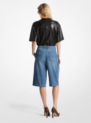 Pleated Bermuda Denim Shorts image number 1