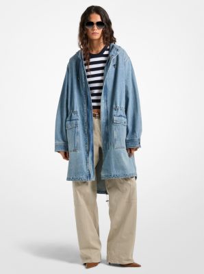 Michael Kors Hooded Denim Parka In Blue