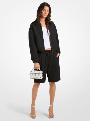 Stretch Wool Blend Twill Bomber Jacket