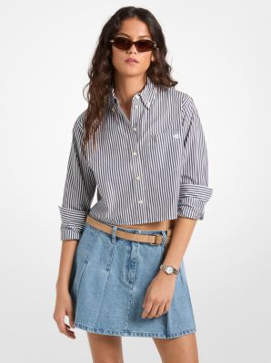 Chemise Oxford courte en popeline de coton &agrave; rayures