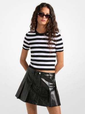 MK Gestreiftes, Geripptes T-Shirt Aus Stretch-Strick - Schwarz