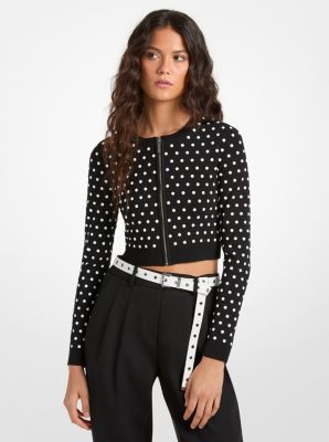 MK Verkürzte Strickjacke Mit Reißverschluss Und Nieten - Schwarz