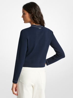 Cardigan en tricot extensible &agrave; bordure contrast&eacute;e in MIDNIGHTBLUE | Michael Kors