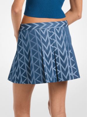 MK2000 Logo Pleated Mini Skirt in RIVER BLUE | Michael Kors