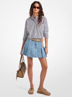 Michael Kors Pleated Denim Mini Skirt In Blue