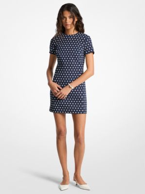 Vestido camisero de crepé elástico con lunares