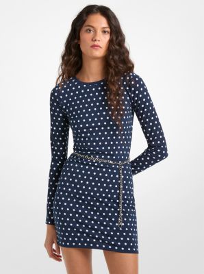 MK Kleid Aus Dichtem Stretch-Jersey Mit Punktmuster Und Gürtel - Blau