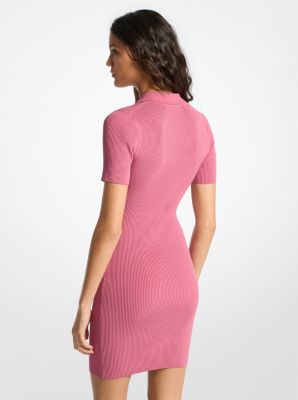 Ribbed Knit Zip-Up Polo Dress in ROSEWOOD | Michael Kors