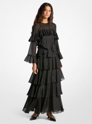 MK Rüschenkleid Aus Georgette Mit Metallic-Streifen - Schwarz