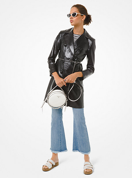 마이클 마이클 코어스 Michael Michael Kors Patent Leather Trench Coat,BLACK