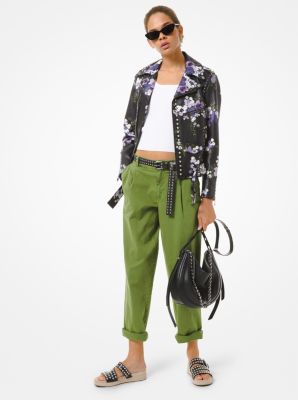 Floral Embroidered Leather Moto Jacket | Michael Kors Canada