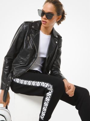 Brushstroke Logo Leather Moto Jacket