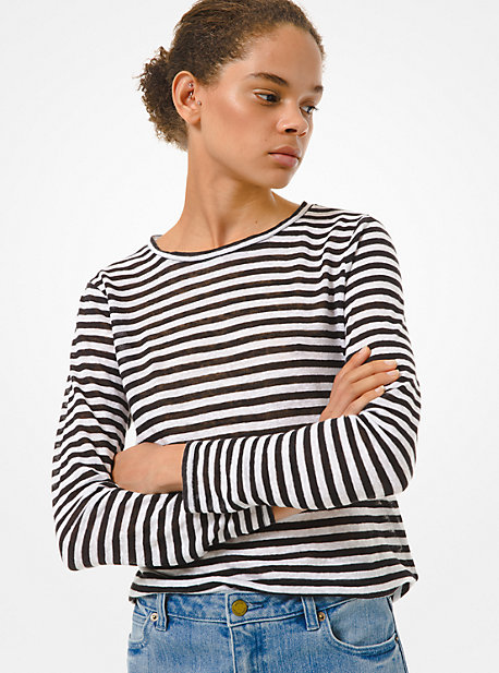 Striped Linen Long-Sleeve T-Shirt | Michael Kors