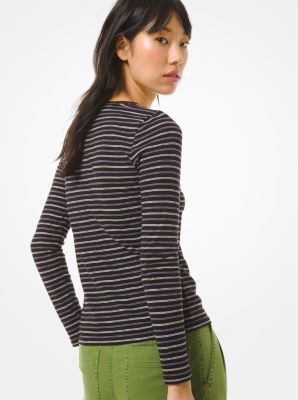 T-shirt ray&eacute; en coton flamm&eacute; &agrave; manches longues