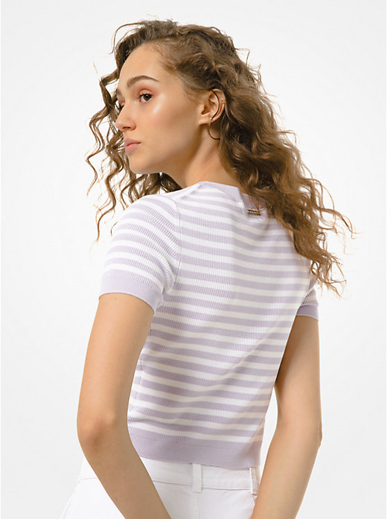 Striped Ribbed Viscose Short-Sleeve Sweater image number 1