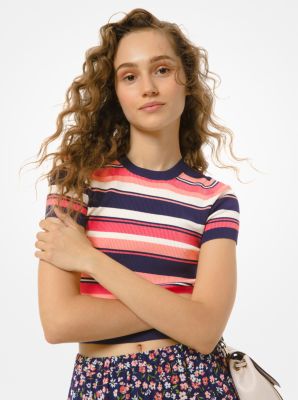 Striped Ribbed Viscose Cropped Sweater