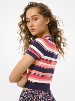 Striped Ribbed Viscose Cropped Sweater