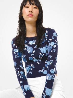 Su&eacute;ter de algod&oacute;n supima con flores con lentejuelas