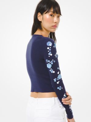 Su&eacute;ter de algod&oacute;n supima con flores con lentejuelas