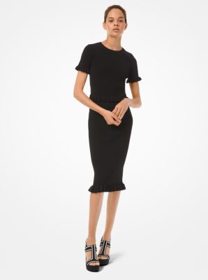 Chandail &agrave; manches courtes en viscose extensible c&ocirc;tel&eacute;e &agrave; garniture &agrave; volants