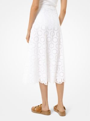 Jupe en coton &agrave; motif floral et &agrave; &oelig;illets