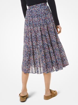 スカート Michael Kors Printed crepe skirt (MT570J5ABE SOFTECRU) Floral Cotton Lawn Skirt | Michael Kors [US]