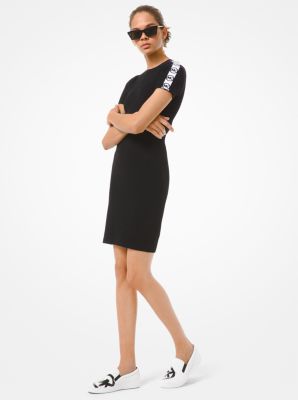 logo tape ribbed knit dress