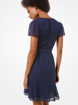 navy lace wrap dress