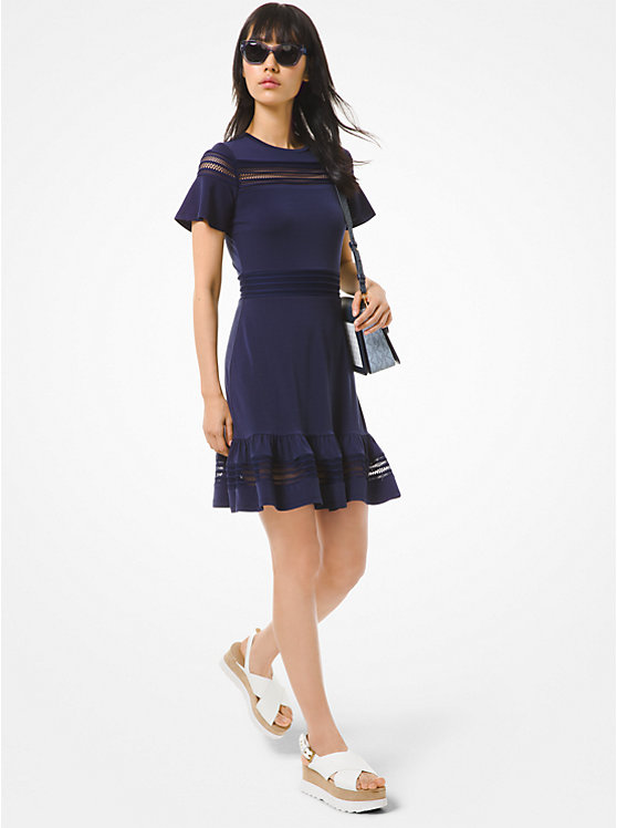 Crepe Jersey and Mesh Ruffled Dress image number 0
