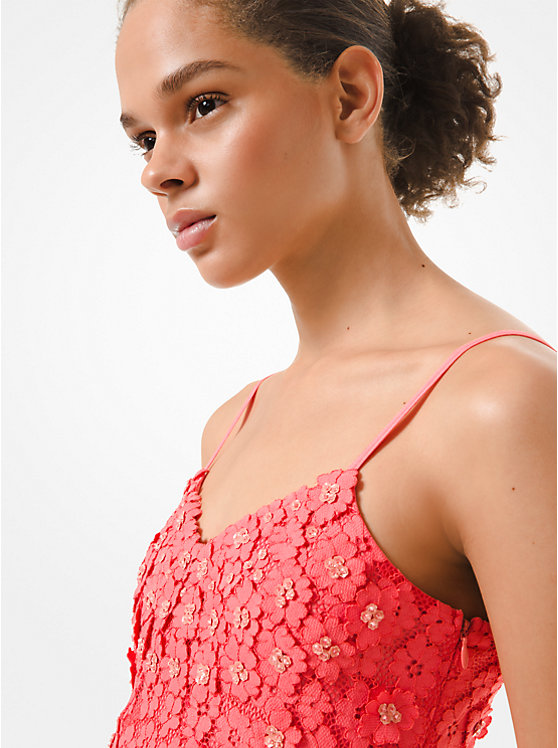 Embellished Corded Lace Ruffle-Hem Dress image number 1