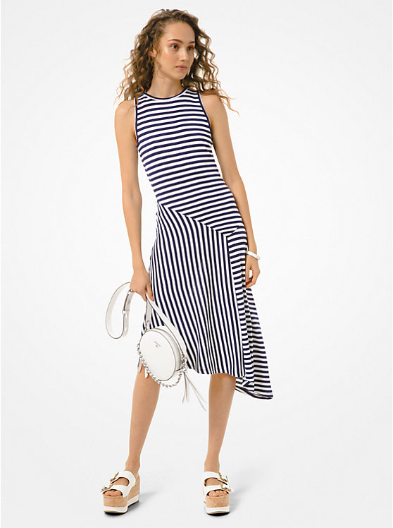 Striped Matte-Jersey Asymmetric Dress image number 0