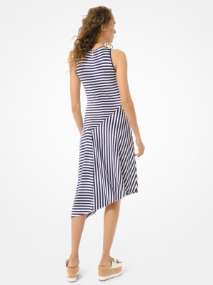 Vestido asim&eacute;trico de jersey mate a rayas