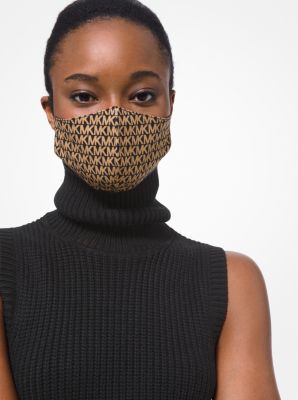 Logo Stretch Cotton Face Mask in BLK/DKCAMEL | Michael Kors
