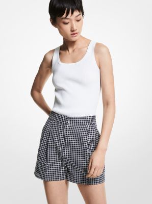 Check Cotton Blend Pleated Shorts