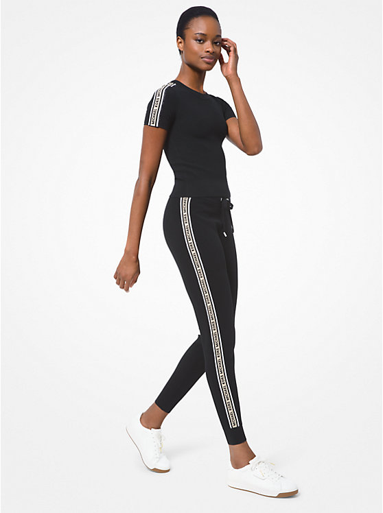 Pantalon de jogging en tricot texturé à bande à logo image number 0