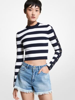 MICHAEL KORS Cropped knit top in dark blue/ white