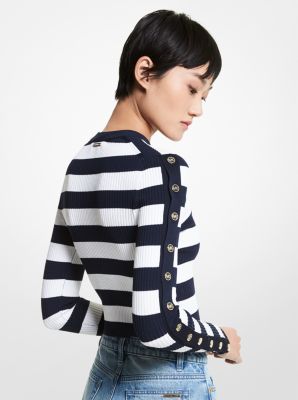 Striped Stretch Viscose Cropped Sweater