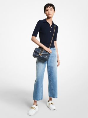 Ribbed Stretch Viscose Polo Sweater