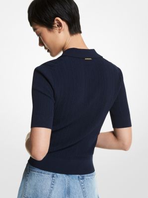 Ribbed Stretch Viscose Polo Sweater