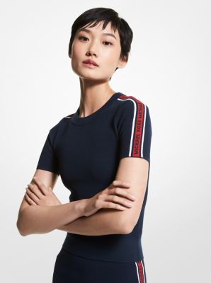 Logo Tape Textured Knit Short-Sleeve Sweater