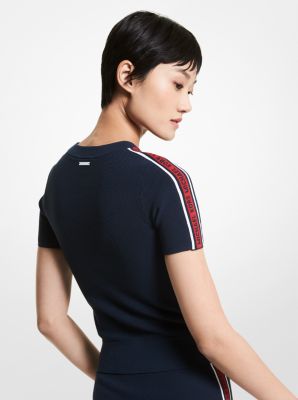 Logo Tape Textured Knit Short-Sleeve Sweater