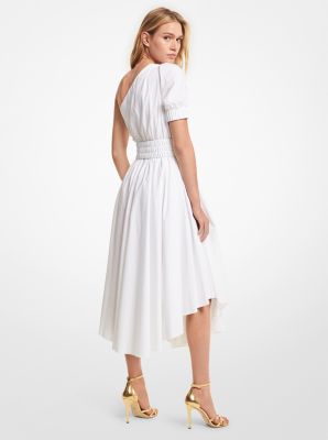 Stretch Cotton Poplin One-Shoulder Dress in WHITE | Michael Kors