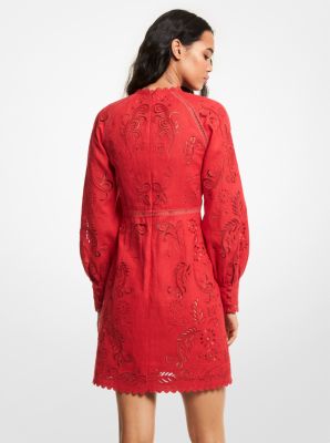 Floral Embroidered Hemp Mini Dress image number 1