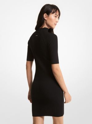 Ribbed Stretch Viscose Turtleneck Dress