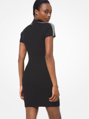 Logo Tape Ribbed Stretch Viscose Half-Zip Dress | Michael Kors Canada