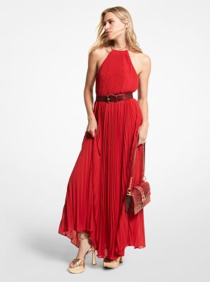 Michael kors georgette pleated halter clearance dress